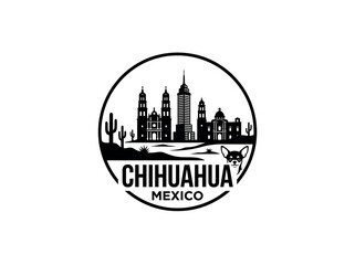 Obraz premium Chihuahua city of Mexico skyline emblem with landmarks