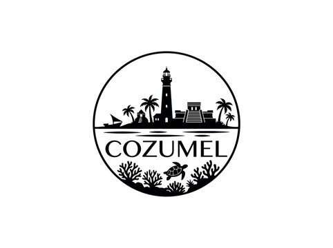 Cozumel in Mexico vector logo bl 177741 XRb city of Mexico skyline emblem with landmarks