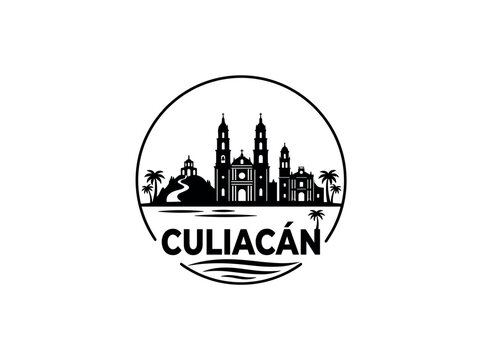 Culiacan city of Mexico skyline emblem with landmarks