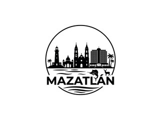 Naklejka premium Mazatlan city of Mexico skyline emblem with landmarks