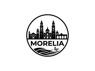 Obraz premium Morelia city of Mexico skyline emblem with landmarks