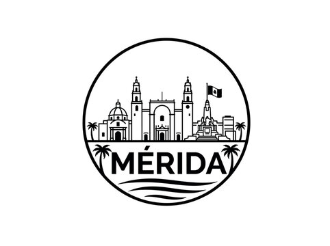 Merida city of Mexico skyline emblem with landmarks