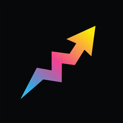 Zigzag arrow symbol with sharp angles, bold colorful vector style, neon color combination, flat design, energetic and modern look, isolated on white background.