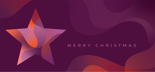 Modern Geometric Gradient Christmas Star Banner Card with Dynamic and Smooth Flowing Gradient Shapes in Plum, Light Pink and Vibrant Orange