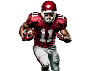 Football player running with ball isolated on transparent background