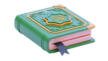 3D Rendered Quran Book with Bookmark on White Background