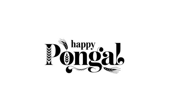 Happy Pongal Vector Typography | Elegant Black Festive Lettering Design