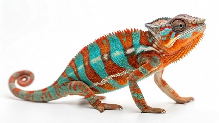 Obraz premium Vibrant Colorful Chameleon Isolated on White Background-Exotic Reptile Wildlife Illustration