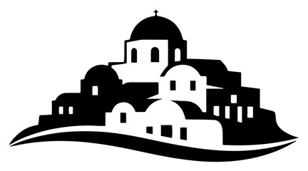 Mediterranean greek island village with domes on hill silhouette vector © Amelia