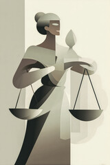 Surreal abstract justice illustration using simplified forms and gentle gradients to symbolize fairness, equality, balance, and ethical human principles in a contemporary minimalist composition.