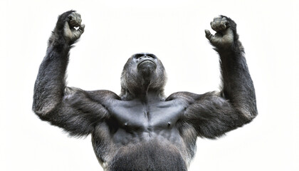 Powerful Silverback Gorilla Raising Arms on White © buivan