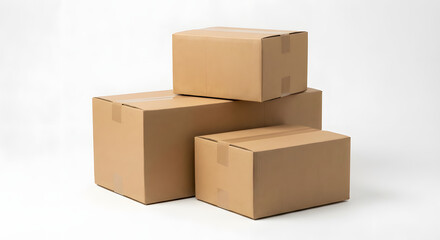 Three cardboard shipping boxes stacked on a white background
