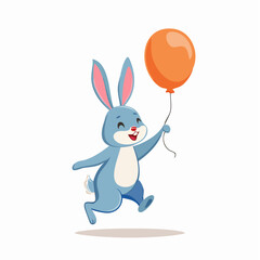 Fototapeta premium A cartoon bunny is running while holding an orange balloon in its hand