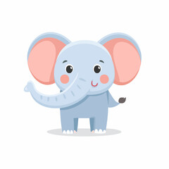 Fototapeta premium Adorable blue cartoon elephant with large ears and trunk standing on white background