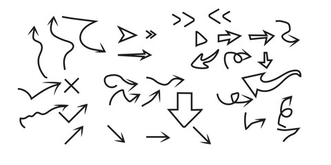 A collection of hand drawn arrows and symbols on a white background