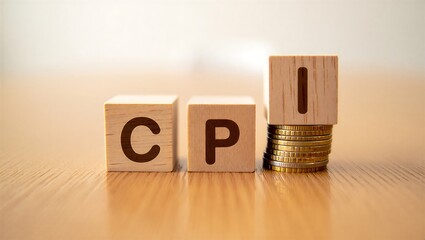 Creative representation of cost per click with wooden blocks and coins