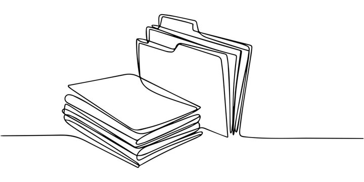 documents file continuous one line drawing, Continuous single line vector drawing of a folder. Outline documents background icon. Saving securities vector icon. Continuous one line drawing folder icon