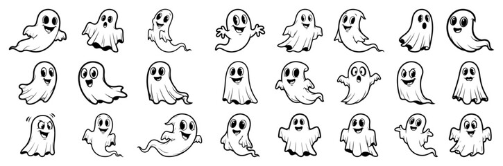 Obraz premium cute cartoon ghost character collection for halloween design