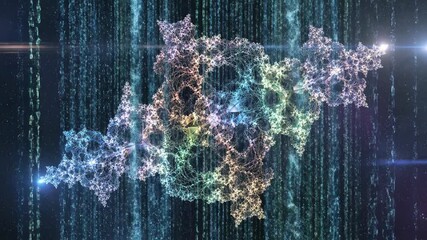 Dynamic cosmic energy flow through abstract digital matrix with vibrant neon lights - Powered by Adobe