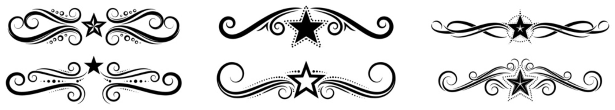 Set of decorative calligraphic text dividers and borders with stars