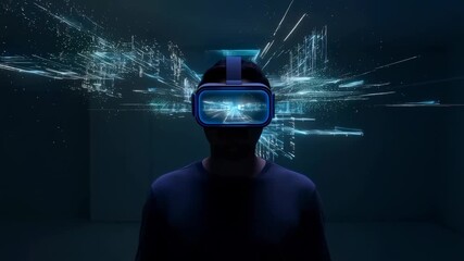 Immersive virtual reality experience with futuristic digital world visualization
