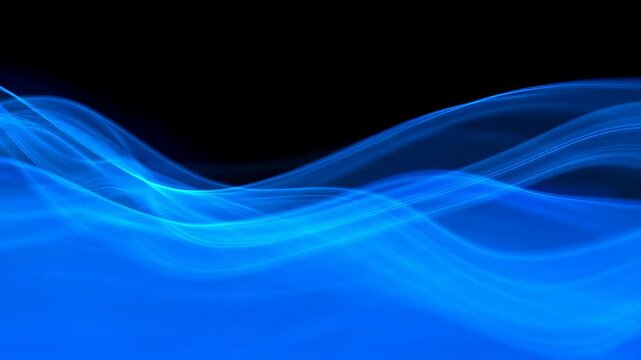 Dynamic blue waves flowing across black background in fluid motion sequence