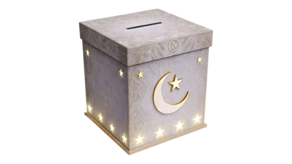 Ramadan lantern light box with crescent moon PNG transparent background
