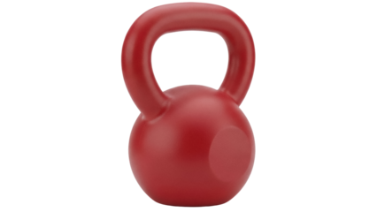 Red kettlebell isolated PNG on transparent background, fitness equipment for strength training and workout routines