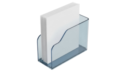 Transparent blue napkin holder with white napkins isolated PNG, modern design for kitchen and dining room on transparent background