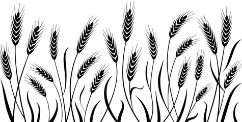 Black wheat ears vector illustration, seamless agricultural grain pattern for organic farming backgrounds designs art