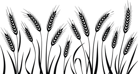 Black wheat ears vector illustration, minimalist agricultural grain design, organic farming harvest background artwork