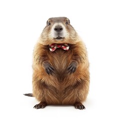 Cute Groundhog with Red Tongue Out, Close-Up Portrait