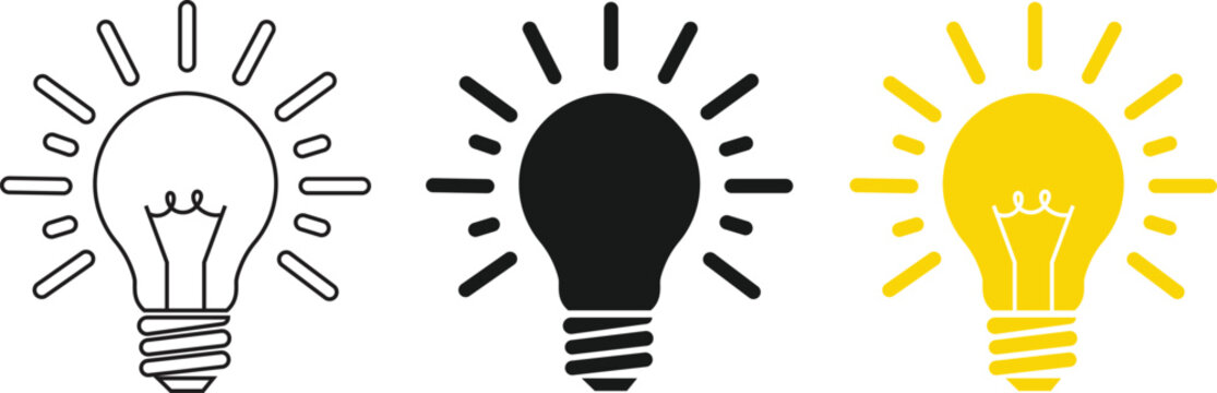 Light Bulb Idea Icon Set in Outline Solid and Color Styles for Creativity Innovation and Inspiration &ndash; Vector Illustration