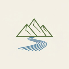 Mountain peaks and flowing river landscape illustration nature scene design.