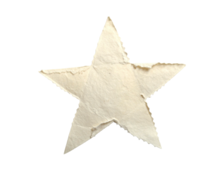 Close-up of a weathered, five-pointed star shape with torn edges, isolated on black