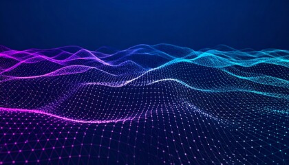 Digital 3D waveform of connected dots, vibrant blue to pink gradient