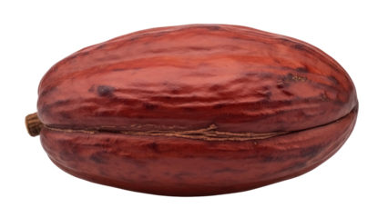 Ripe cacao pod PNG isolated on transparent background, reddish-brown fruit of the Theobroma cacao tree for chocolate making