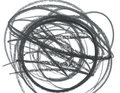 A grayscale, scribbled, circular design with overlapping lines and a transparent background - Powered by Adobe