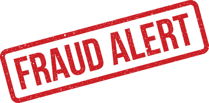 Grungy rectangular stamp featuring the text FRAUD ALERT for security and warning purposes on documents