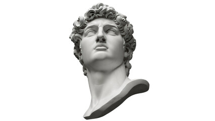 Michelangelo s David head isolated PNG on transparent background, classical sculpture of a man for art and design projects