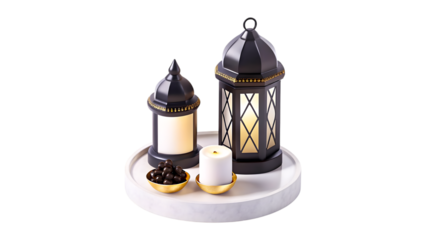 Ramadan lantern candle decorative set PNG transparent background