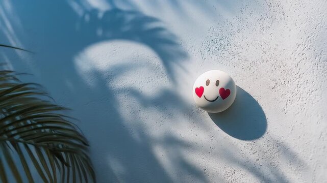 Smiling rock with heart eyes overhead view sunlight shadow play on surface
