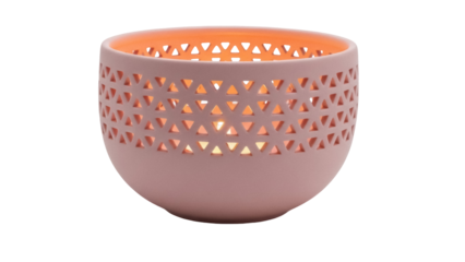 Pink ceramic candle holder with triangular cutouts isolated PNG, decorative home accent on transparent background