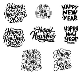 Fototapeta premium Happy New Year 2026 Typography Bundle Set Vector