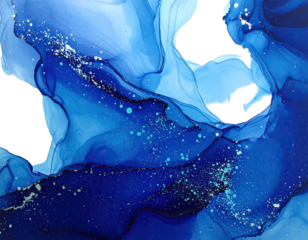 Fluid abstract composition. Deep blues swirl, some lighter, with hints of sparkle