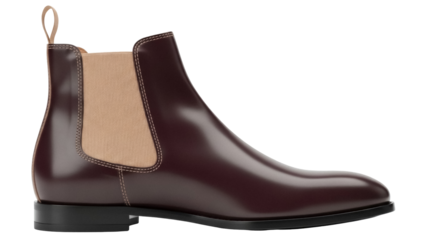 Elegant burgundy leather Chelsea boot isolated PNG, stylish men s footwear for fashion and formal occasions on transparent background