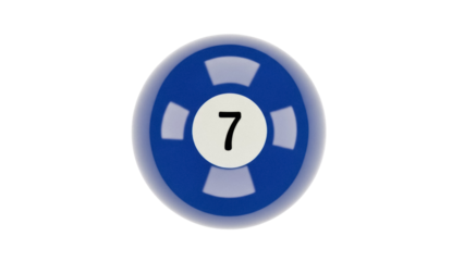 Blue billiard ball number 7 PNG isolated on transparent background, pool game equipment for sports and recreation design
