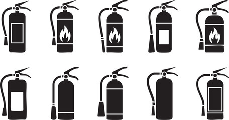 fire extinguisher icons set isolated on white background
