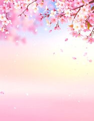 Fototapeta premium Digital art of blooming cherry blossoms, petals falling on soft pastel background