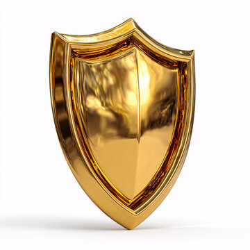 Golden shield 3d rendered isolated on white background